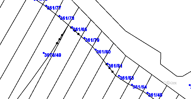 Parcela st. 361/80 v KÚ Višňové, Katastrální mapa