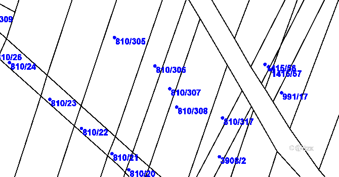 Parcela st. 810/307 v KÚ Višňové, Katastrální mapa