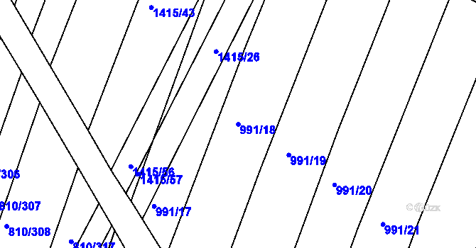 Parcela st. 991/18 v KÚ Višňové, Katastrální mapa