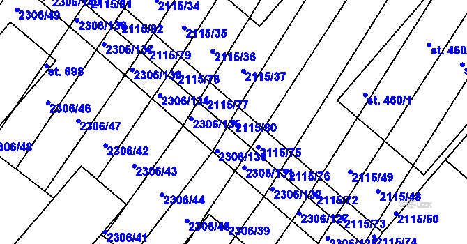 Parcela st. 2115/80 v KÚ Višňové, Katastrální mapa