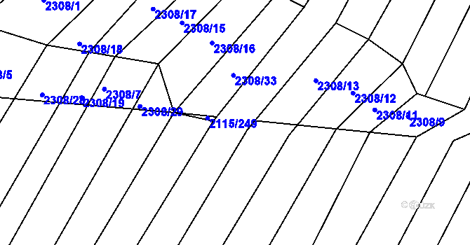 Parcela st. 2115/248 v KÚ Višňové, Katastrální mapa