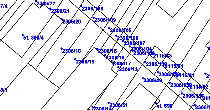 Parcela st. 2306/16 v KÚ Višňové, Katastrální mapa