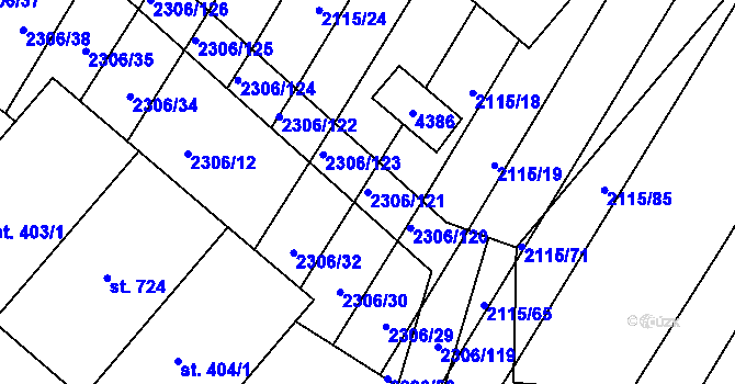 Parcela st. 2306/121 v KÚ Višňové, Katastrální mapa