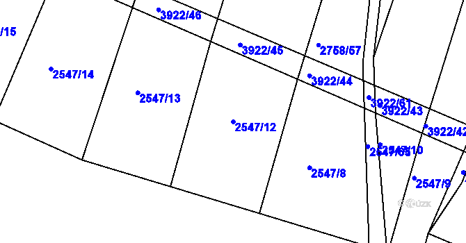 Parcela st. 2547/12 v KÚ Višňové, Katastrální mapa