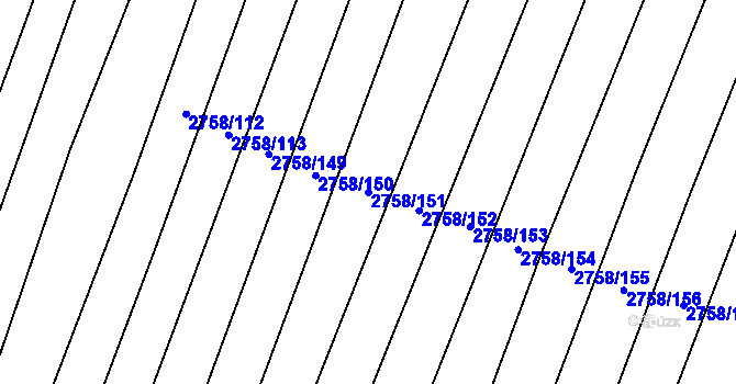 Parcela st. 2758/151 v KÚ Višňové, Katastrální mapa