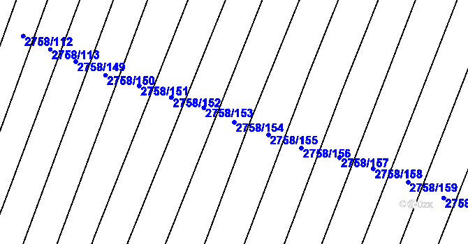 Parcela st. 2758/154 v KÚ Višňové, Katastrální mapa
