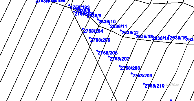 Parcela st. 2758/206 v KÚ Višňové, Katastrální mapa
