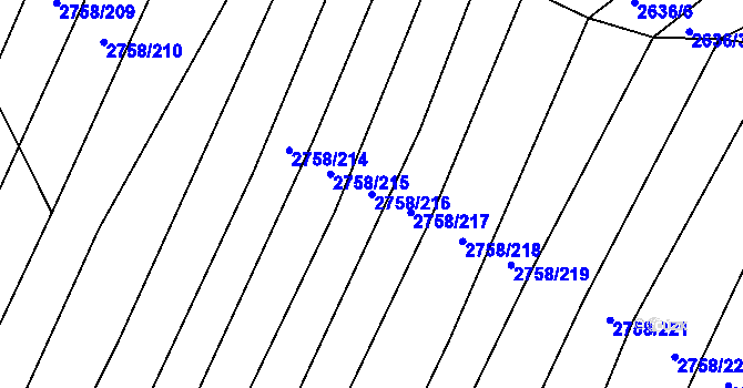 Parcela st. 2758/216 v KÚ Višňové, Katastrální mapa