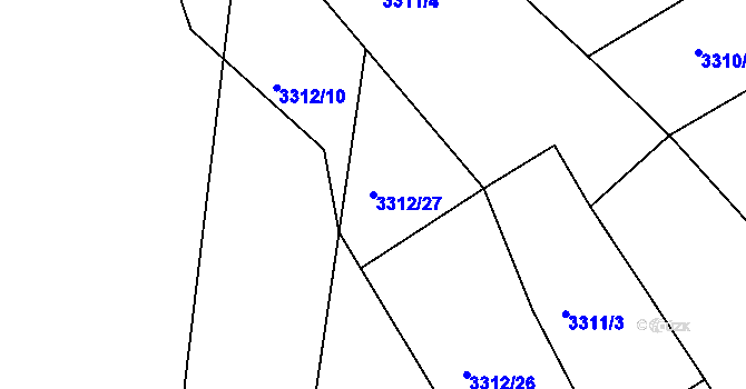 Parcela st. 3312/27 v KÚ Višňové, Katastrální mapa