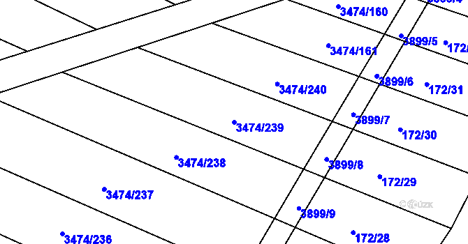 Parcela st. 3474/239 v KÚ Višňové, Katastrální mapa