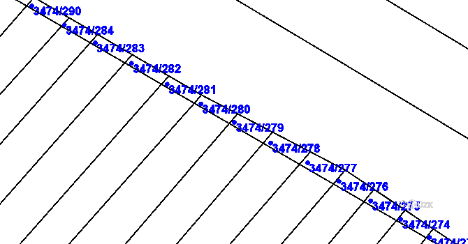 Parcela st. 3474/279 v KÚ Višňové, Katastrální mapa