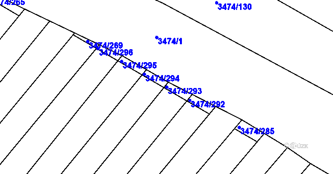 Parcela st. 3474/293 v KÚ Višňové, Katastrální mapa