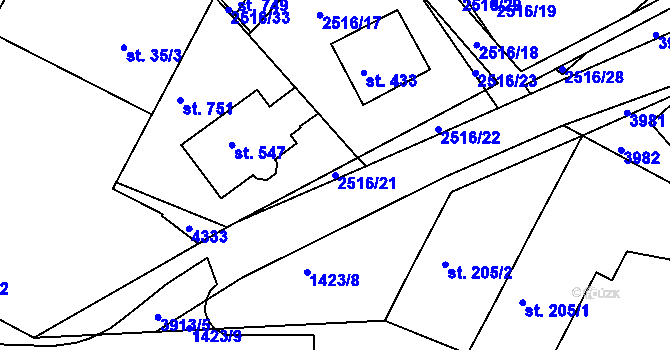 Parcela st. 2516/21 v KÚ Višňové, Katastrální mapa