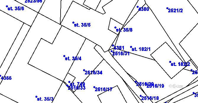Parcela st. 2516/24 v KÚ Višňové, Katastrální mapa