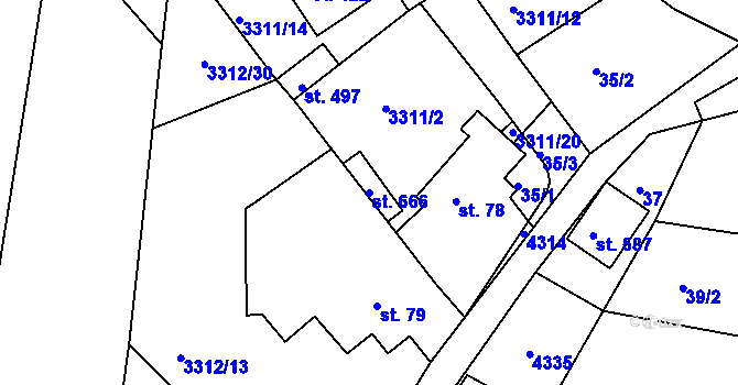 Parcela st. 666 v KÚ Višňové, Katastrální mapa