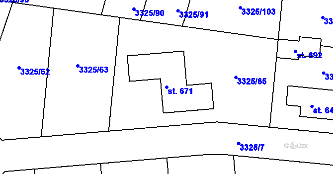 Parcela st. 671 v KÚ Višňové, Katastrální mapa