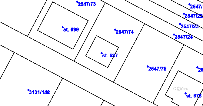 Parcela st. 687 v KÚ Višňové, Katastrální mapa