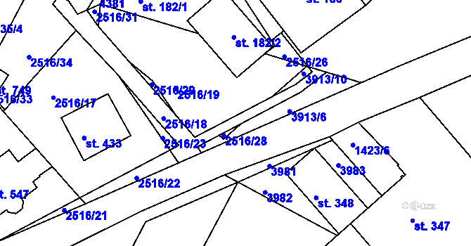 Parcela st. 2516/27 v KÚ Višňové, Katastrální mapa