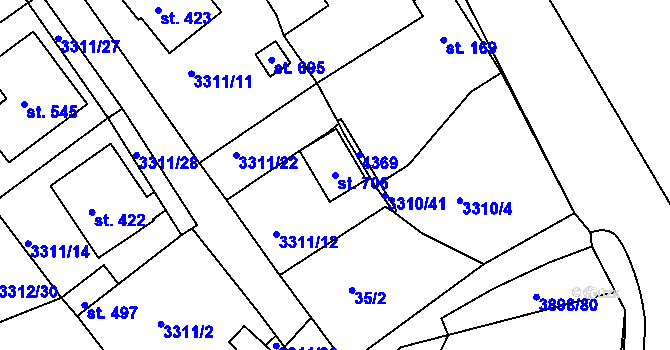 Parcela st. 706 v KÚ Višňové, Katastrální mapa
