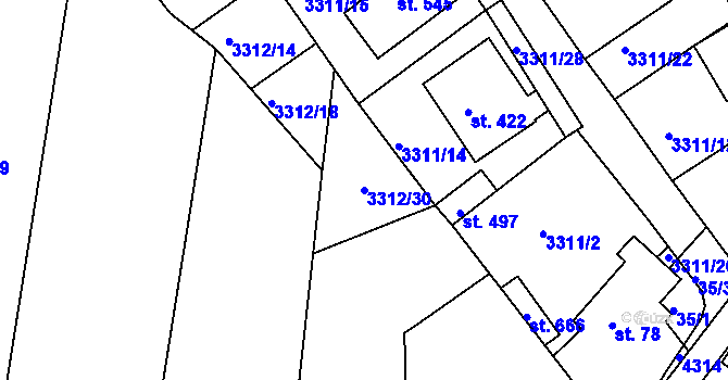 Parcela st. 3312/30 v KÚ Višňové, Katastrální mapa