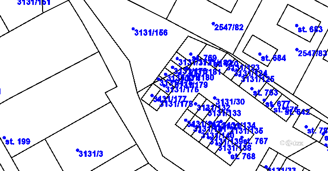 Parcela st. 3131/176 v KÚ Višňové, Katastrální mapa