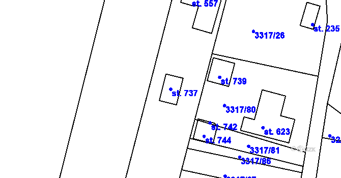 Parcela st. 737 v KÚ Višňové, Katastrální mapa