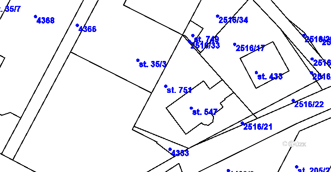 Parcela st. 751 v KÚ Višňové, Katastrální mapa
