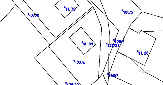 Parcela st. 91 v KÚ Stan u Hlinska, Katastrální mapa