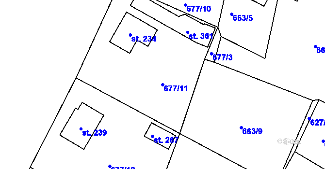 Parcela st. 677/11 v KÚ Vítanov, Katastrální mapa
