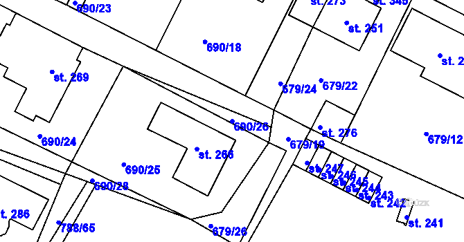 Parcela st. 690/26 v KÚ Vítanov, Katastrální mapa