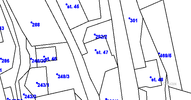 Parcela st. 47 v KÚ Vítějeves, Katastrální mapa