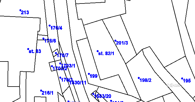 Parcela st. 82/1 v KÚ Vítějeves, Katastrální mapa