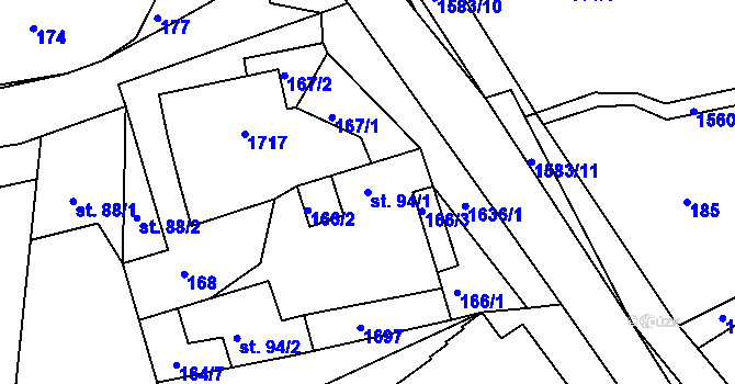 Parcela st. 94/1 v KÚ Vítějeves, Katastrální mapa