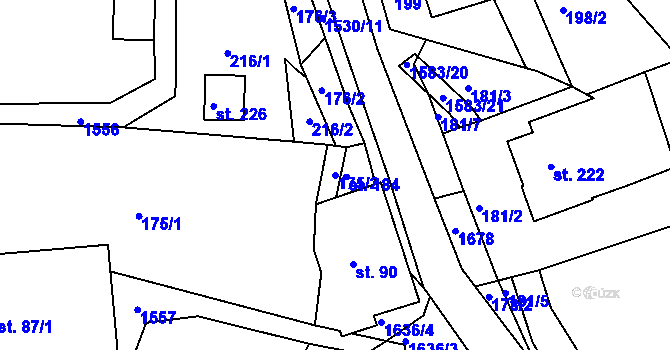 Parcela st. 175/2 v KÚ Vítějeves, Katastrální mapa