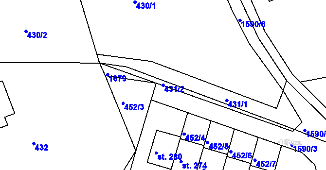 Parcela st. 431/2 v KÚ Vítějeves, Katastrální mapa
