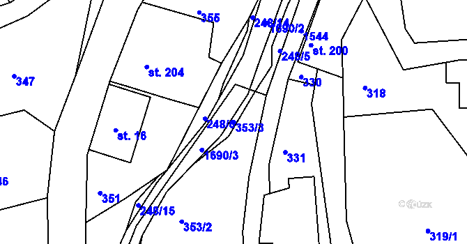 Parcela st. 353/3 v KÚ Vítějeves, Katastrální mapa