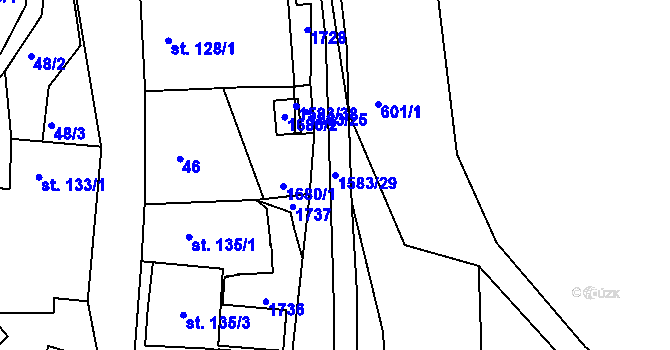 Parcela st. 1583/29 v KÚ Vítějeves, Katastrální mapa