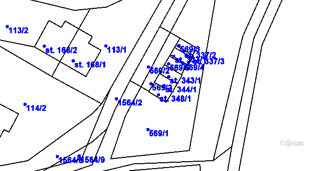 Parcela st. 344/1 v KÚ Vítějeves, Katastrální mapa
