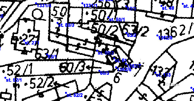 Parcela st. 50/2 v KÚ Vitějovice, Katastrální mapa