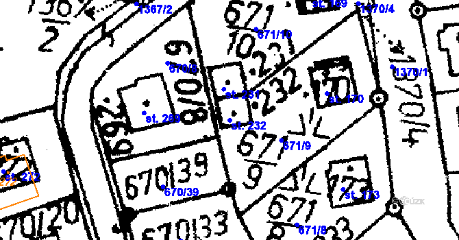 Parcela st. 232 v KÚ Vitějovice, Katastrální mapa