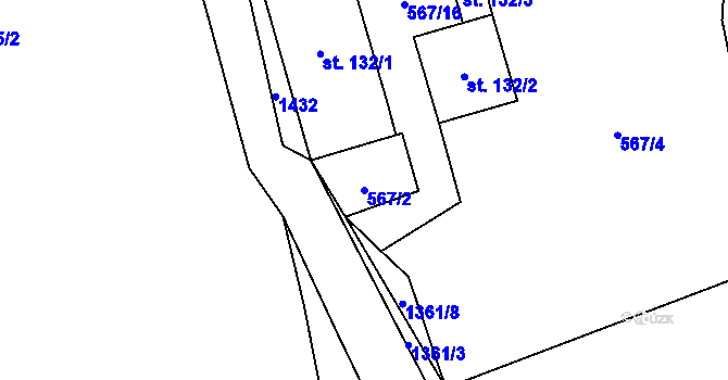 Parcela st. 567/2 v KÚ Vitějovice, Katastrální mapa