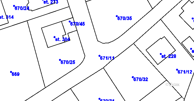 Parcela st. 671/11 v KÚ Vitějovice, Katastrální mapa