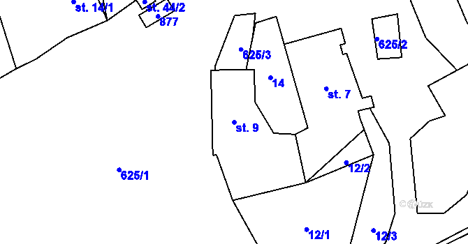 Parcela st. 9 v KÚ Brtí, Katastrální mapa