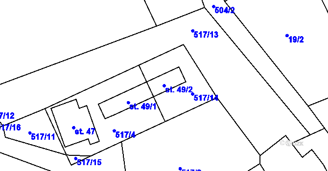 Parcela st. 49/2 v KÚ Brtí, Katastrální mapa