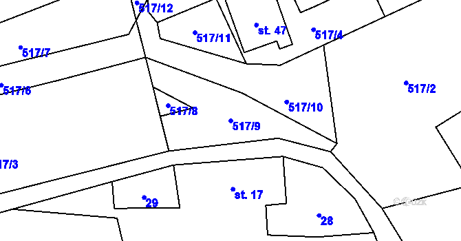 Parcela st. 517/9 v KÚ Brtí, Katastrální mapa