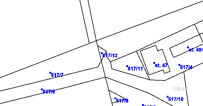 Parcela st. 517/12 v KÚ Brtí, Katastrální mapa