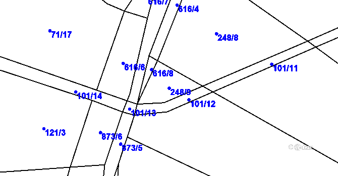 Parcela st. 248/9 v KÚ Brtí, Katastrální mapa