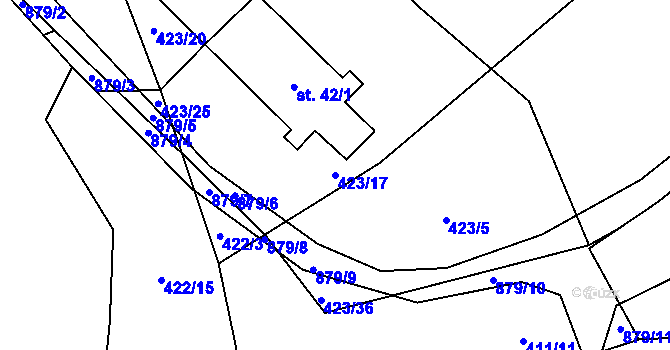 Parcela st. 423/17 v KÚ Brtí, Katastrální mapa