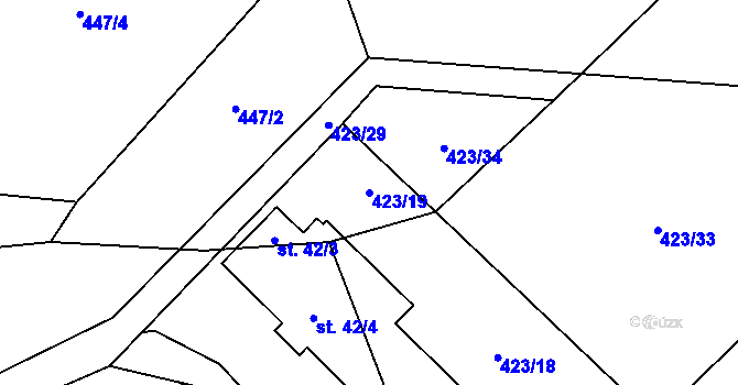 Parcela st. 423/19 v KÚ Brtí, Katastrální mapa