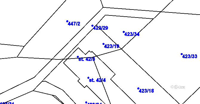 Parcela st. 423/21 v KÚ Brtí, Katastrální mapa